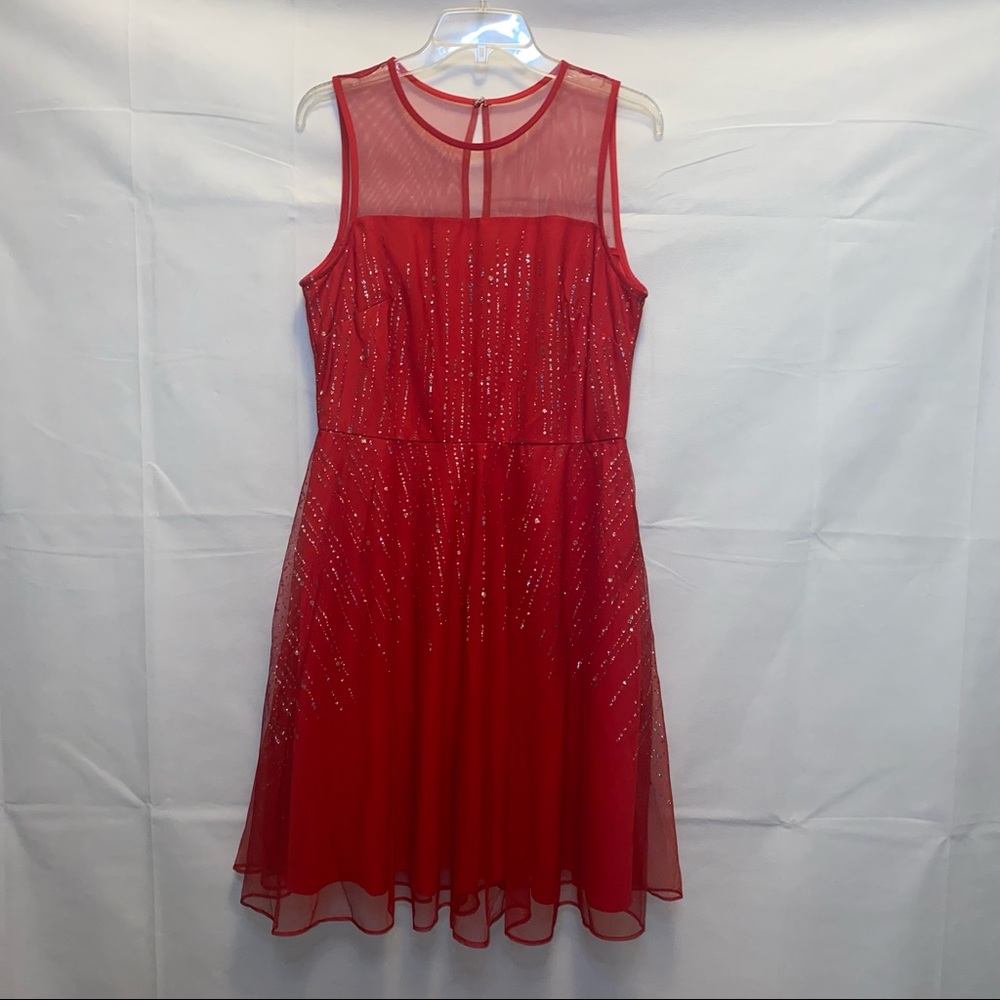 J. Taylor Sleeveless Red Dress Embellished w/ Gold & Silver Glitter - Size  12